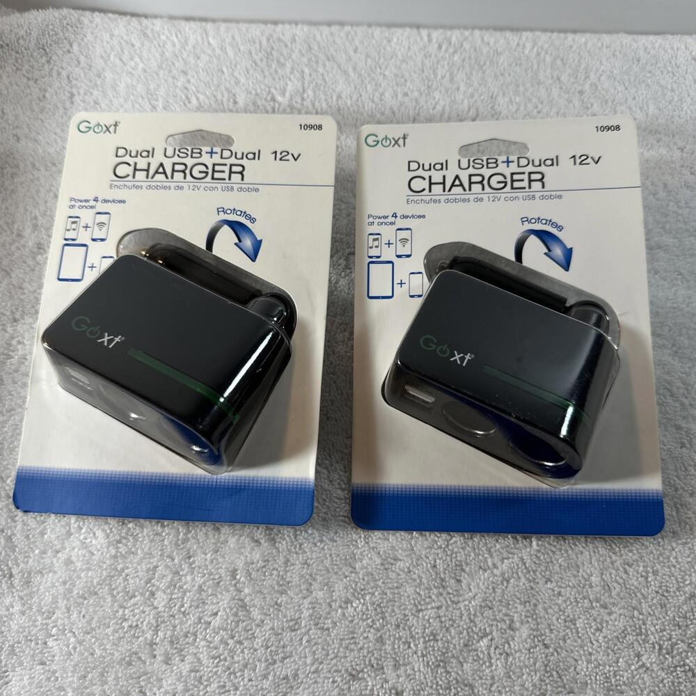 2 Goxt Dual 12V & Dual USB Charger for Cigarette Lighter- 4 devices at once